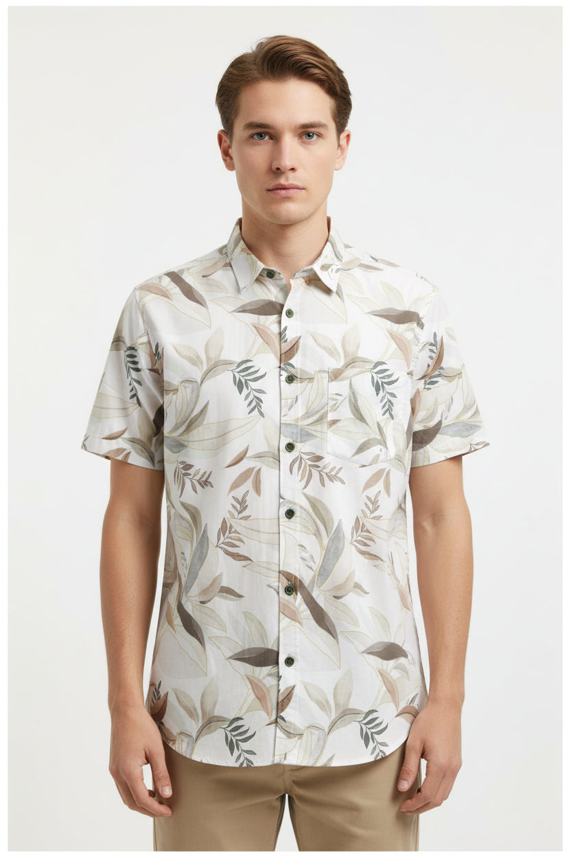 Brown multicolor Arvind Tresca Giza cotton shirt fabric with digital print, showcasing intricate design and vibrant colors.
