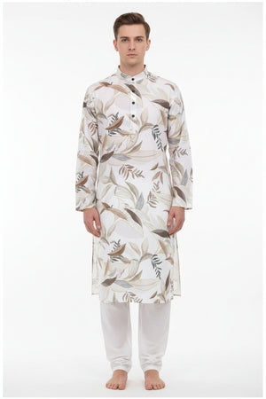Brown multicolor digital print Arvind Tresca Giza cotton shirt fabric with intricate design and vibrant pattern.