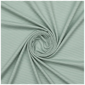 Arvind Tresca Giza Cotton shirt fabric in pista green with white stripe pattern, showcasing soft cotton texture and fabric details.