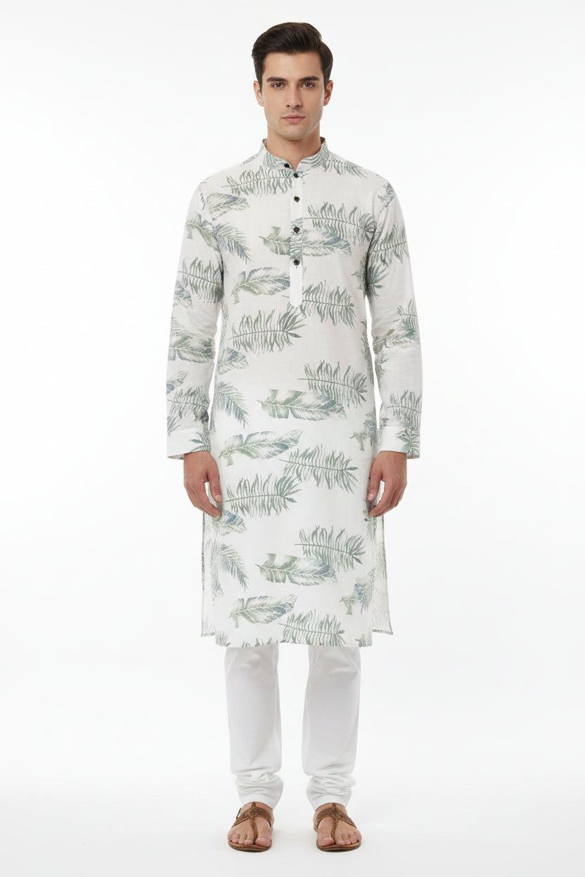 Green multicolor digital print Arvind Tresca Giza cotton shirt fabric with intricate design and vibrant pattern.