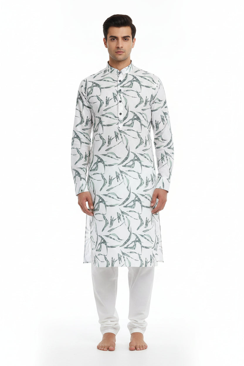 White multicolor digital print Arvind Tresca Giza cotton shirt fabric showcasing vibrant design and smooth texture.