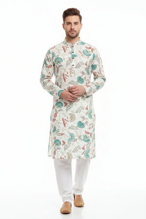 White multicolor digital print Giza cotton fabric from Arvind Tresca shirt fabric collection.