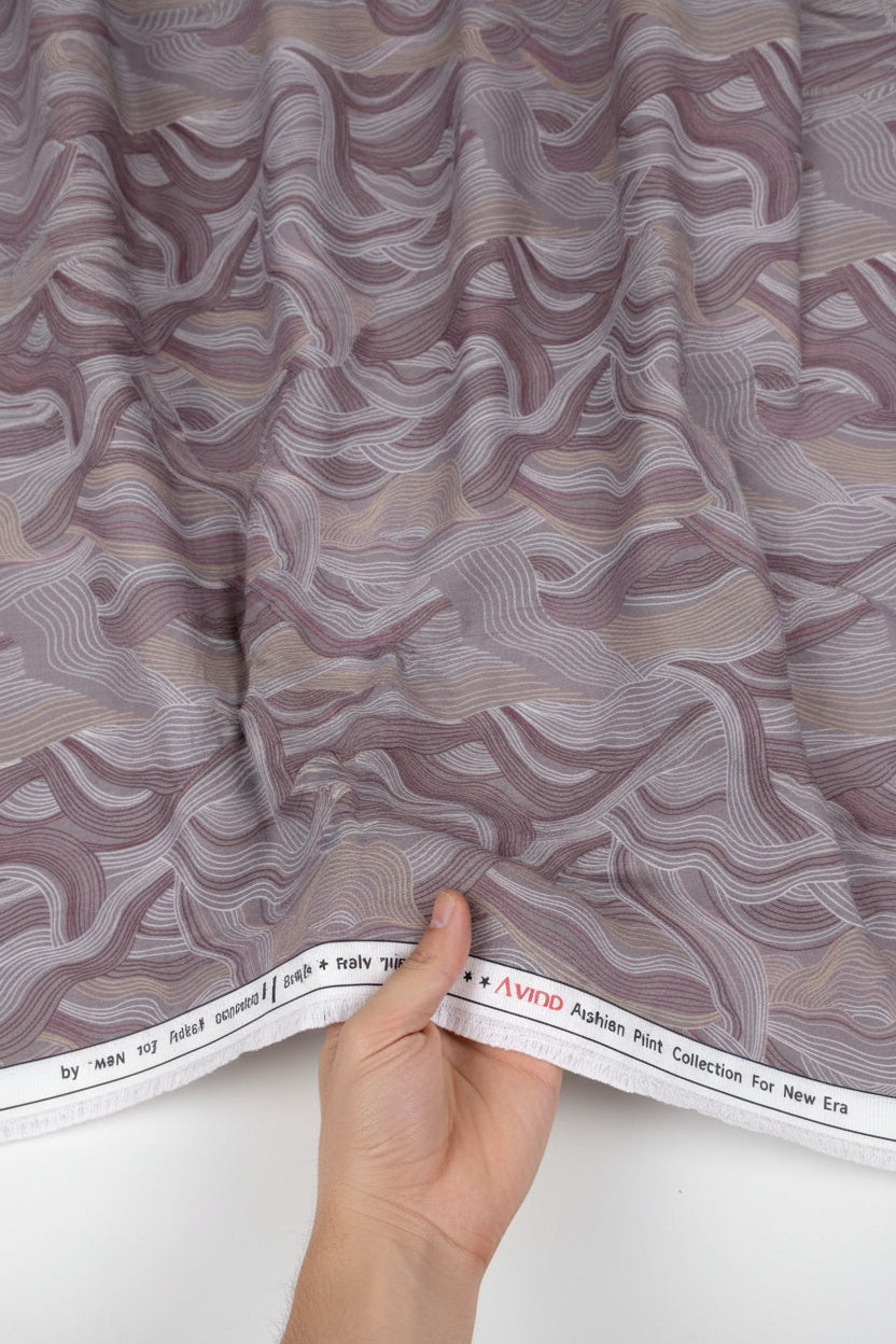 Brown Arvind Tresca Giza cotton shirt fabric with digital print, showcasing detailed pattern and smooth texture.