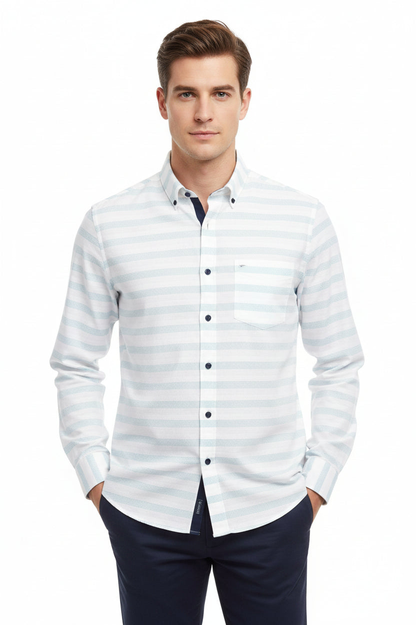 monti giza cotton green stripe on white readymade shirt