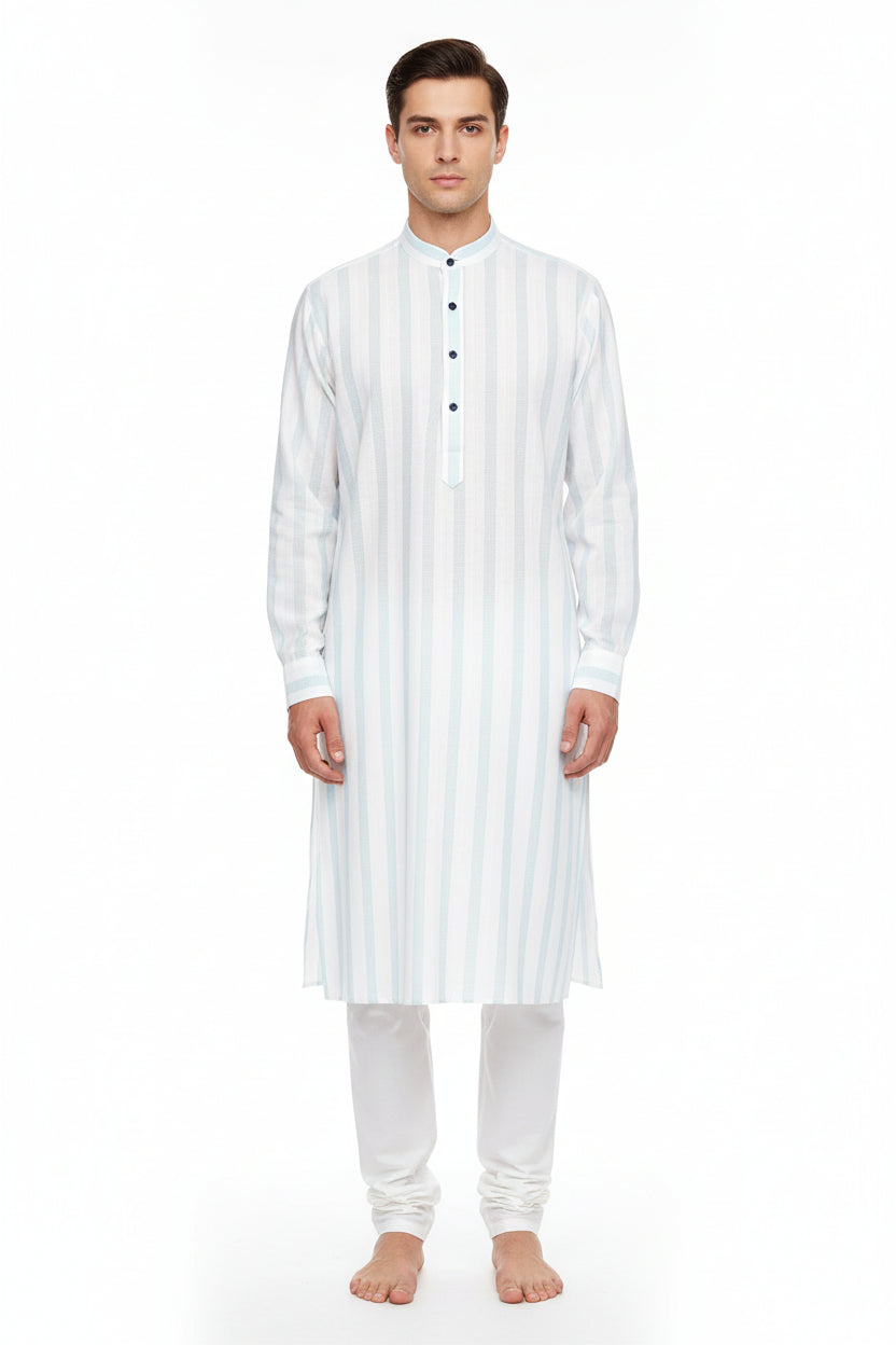 monti giza cotton kurta green stripe on white 