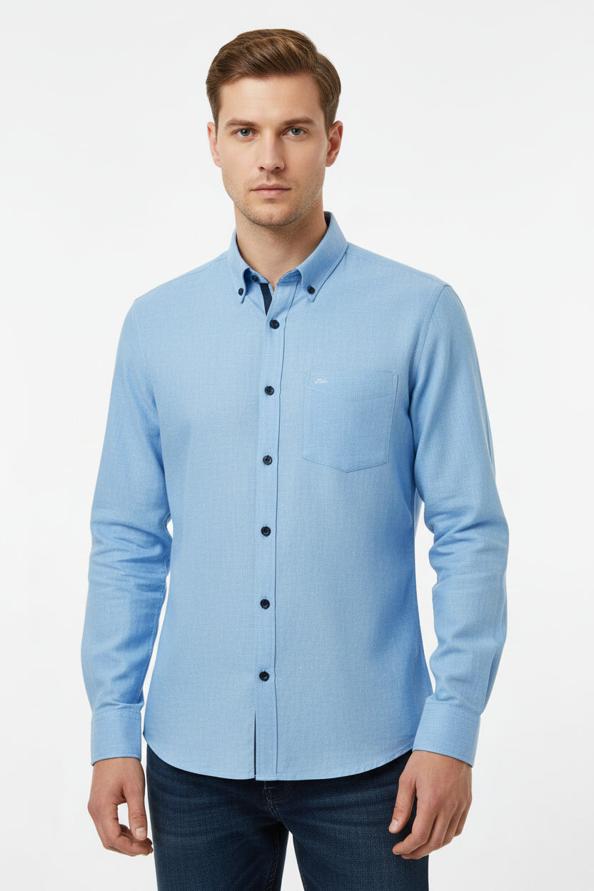 arvind linen tensil readymade shirt sky blue