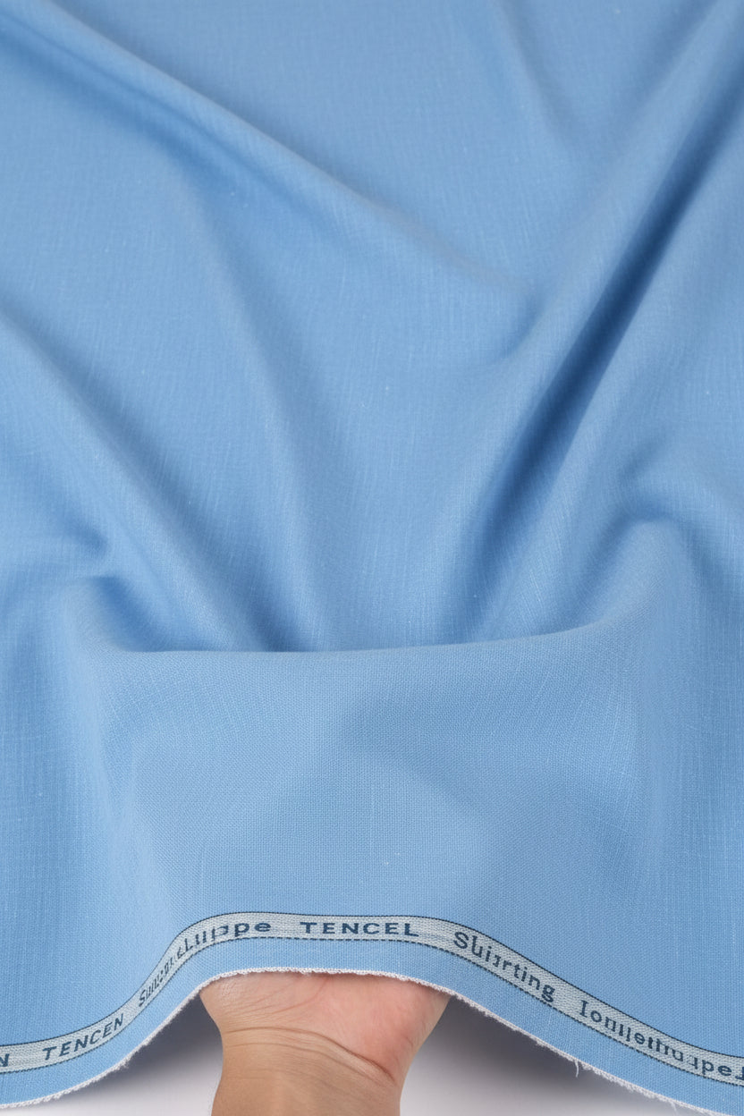arvind linen tensil shirt fabric light blue hand feel image