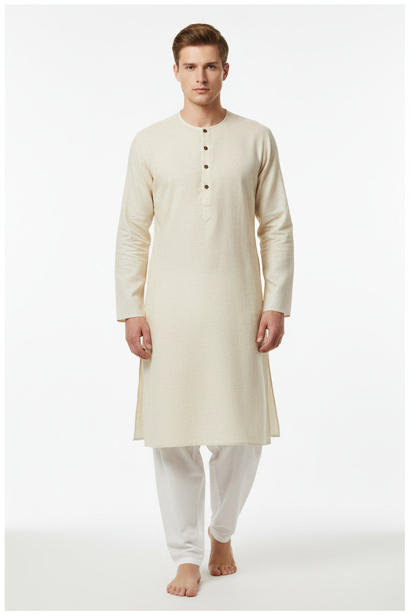 ARVIND LINEN SHIRT FABRIC CREAM KURTA
