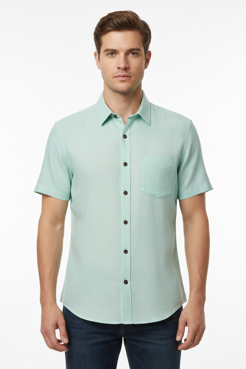 Arvind Primante Linen Pista Green Readymade Shirt Fabric