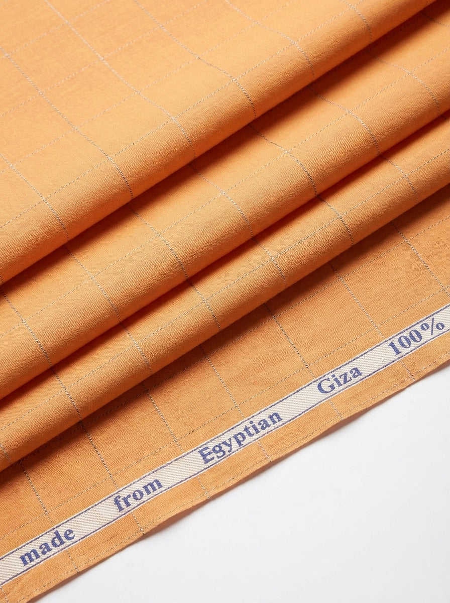 Arvind Cotton Checks Unstitched Shirting Fabric ( Orange )
