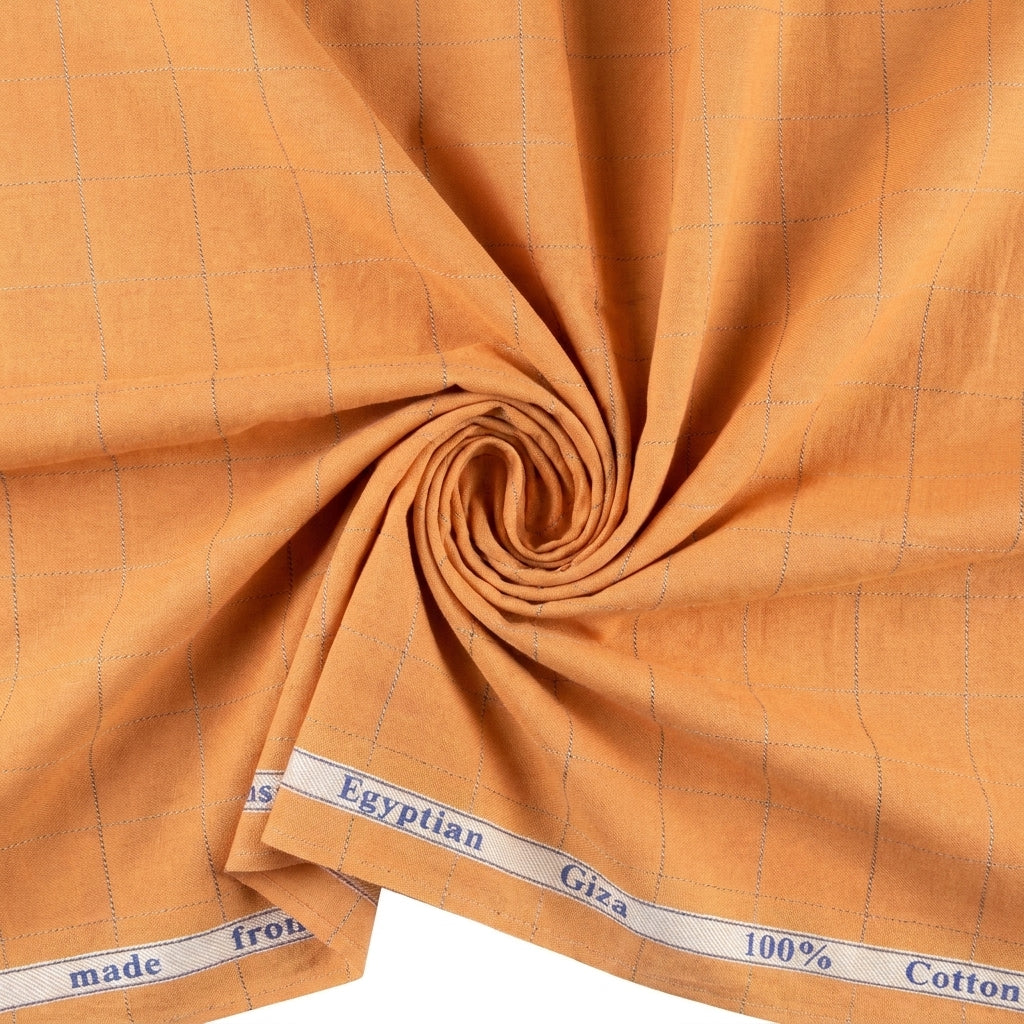 Arvind Cotton Checks Unstitched Shirting Fabric ( Orange )