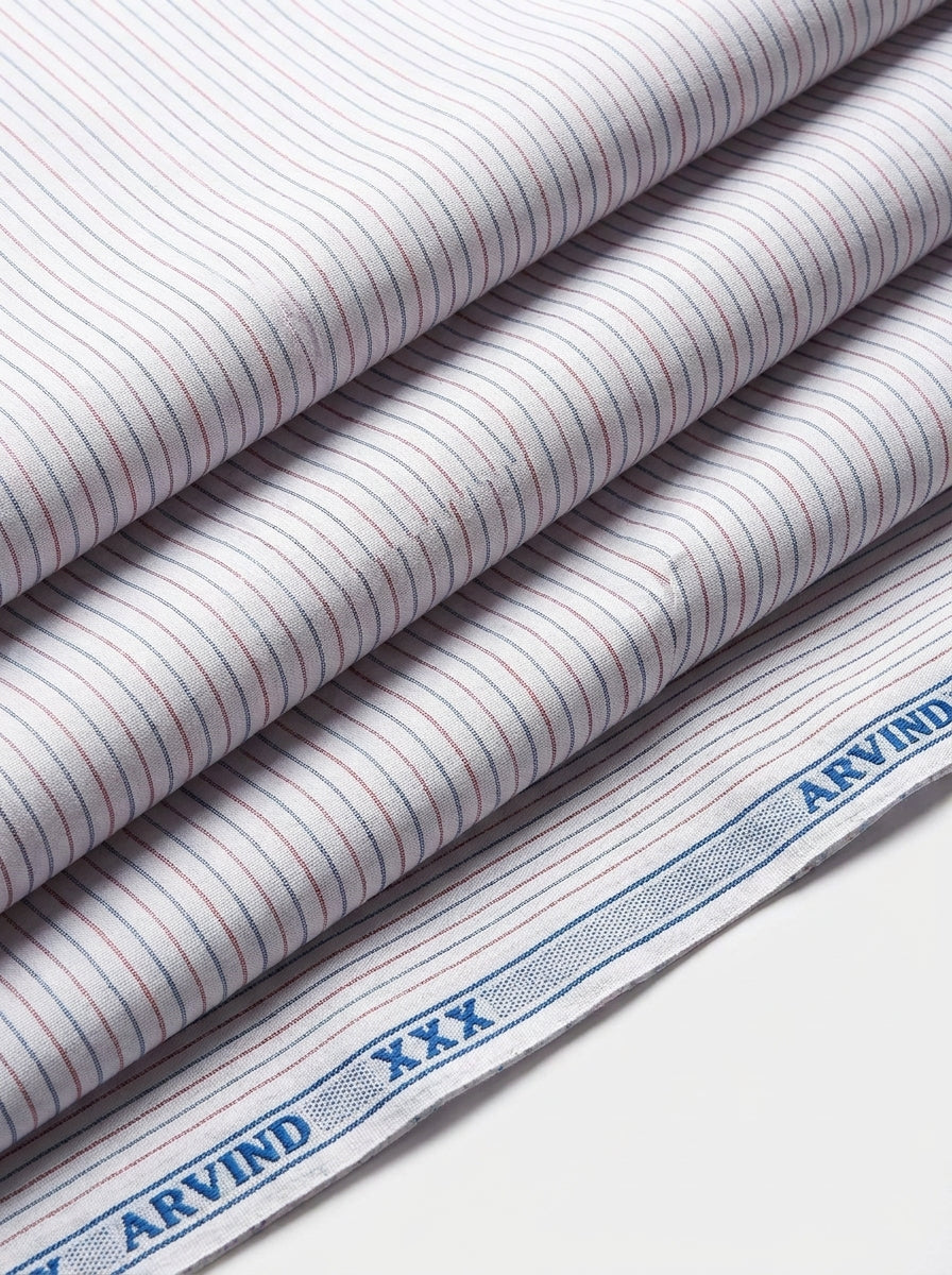 Arvind Striped Unstitched PC Shirting Fabric ( White )