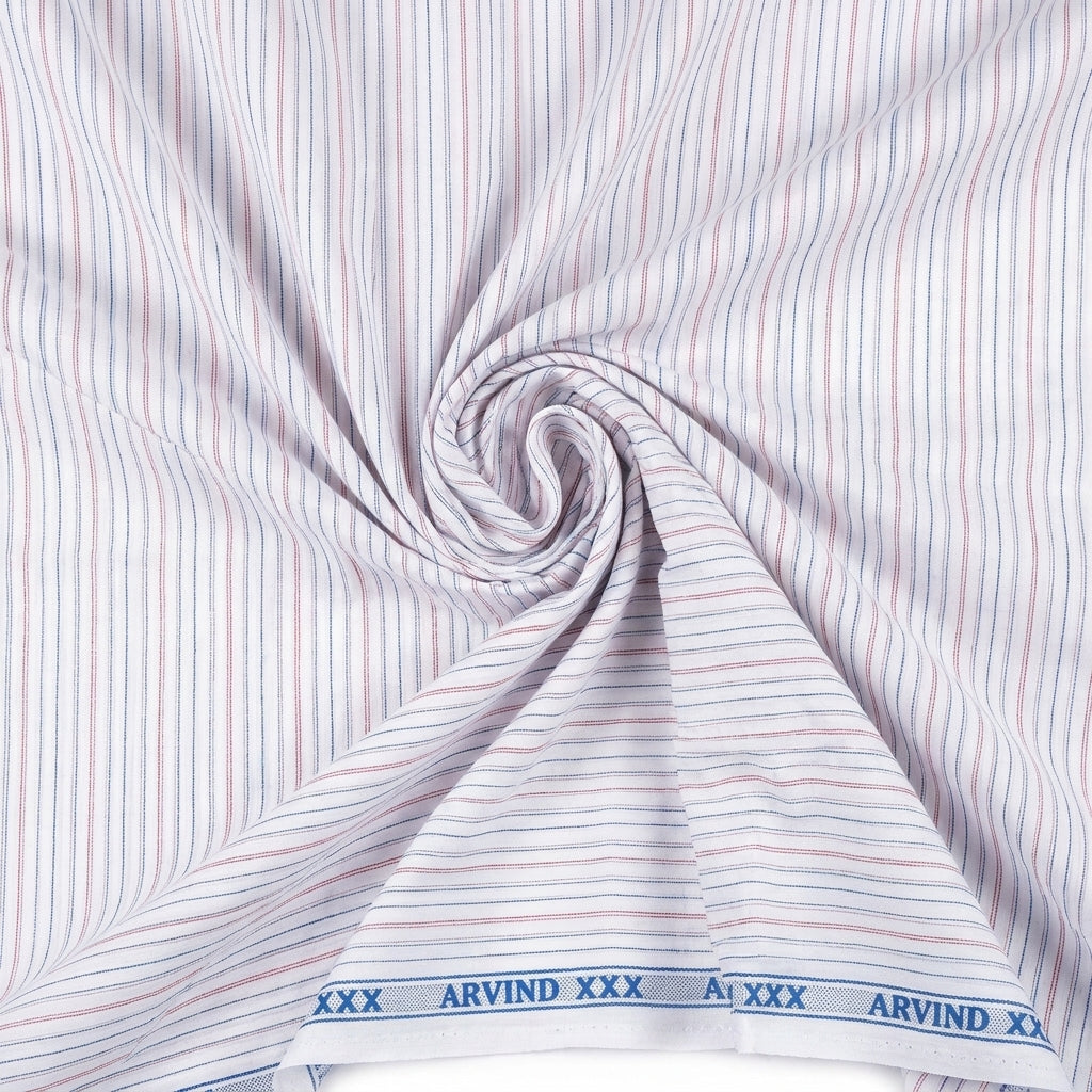 Arvind Striped Unstitched PC Shirting Fabric ( White )