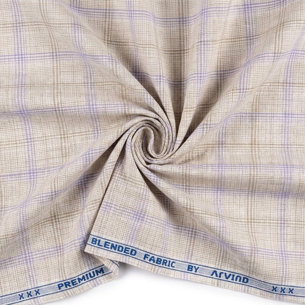 Arvind Checks Unstitched PC Shirting Fabric ( Light Brown with Lavender Checks )