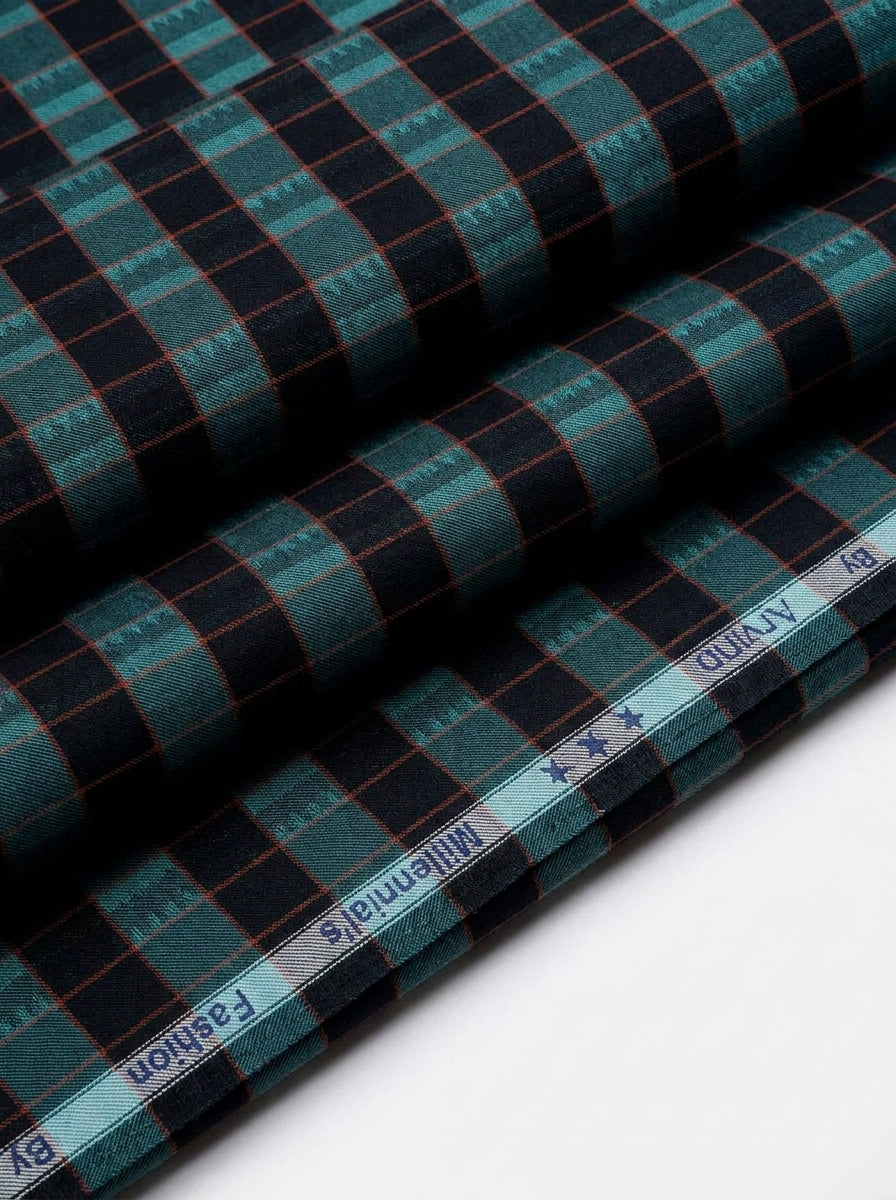 Arvind Cotton Checks Unstitched Shirting Fabric ( Black )