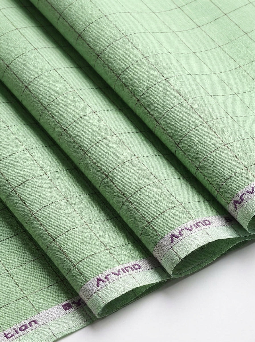 Arvind Linen Checks Unstitched Shirting Fabric ( Tea Green )