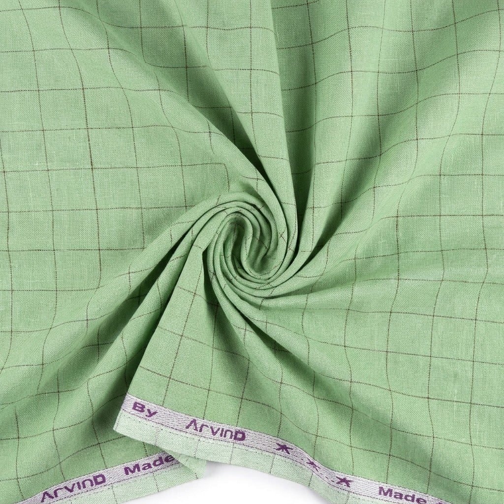 Arvind Linen Checks Unstitched Shirting Fabric ( Tea Green )