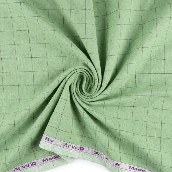 Arvind Linen Checks Unstitched Shirting Fabric ( Tea Green )