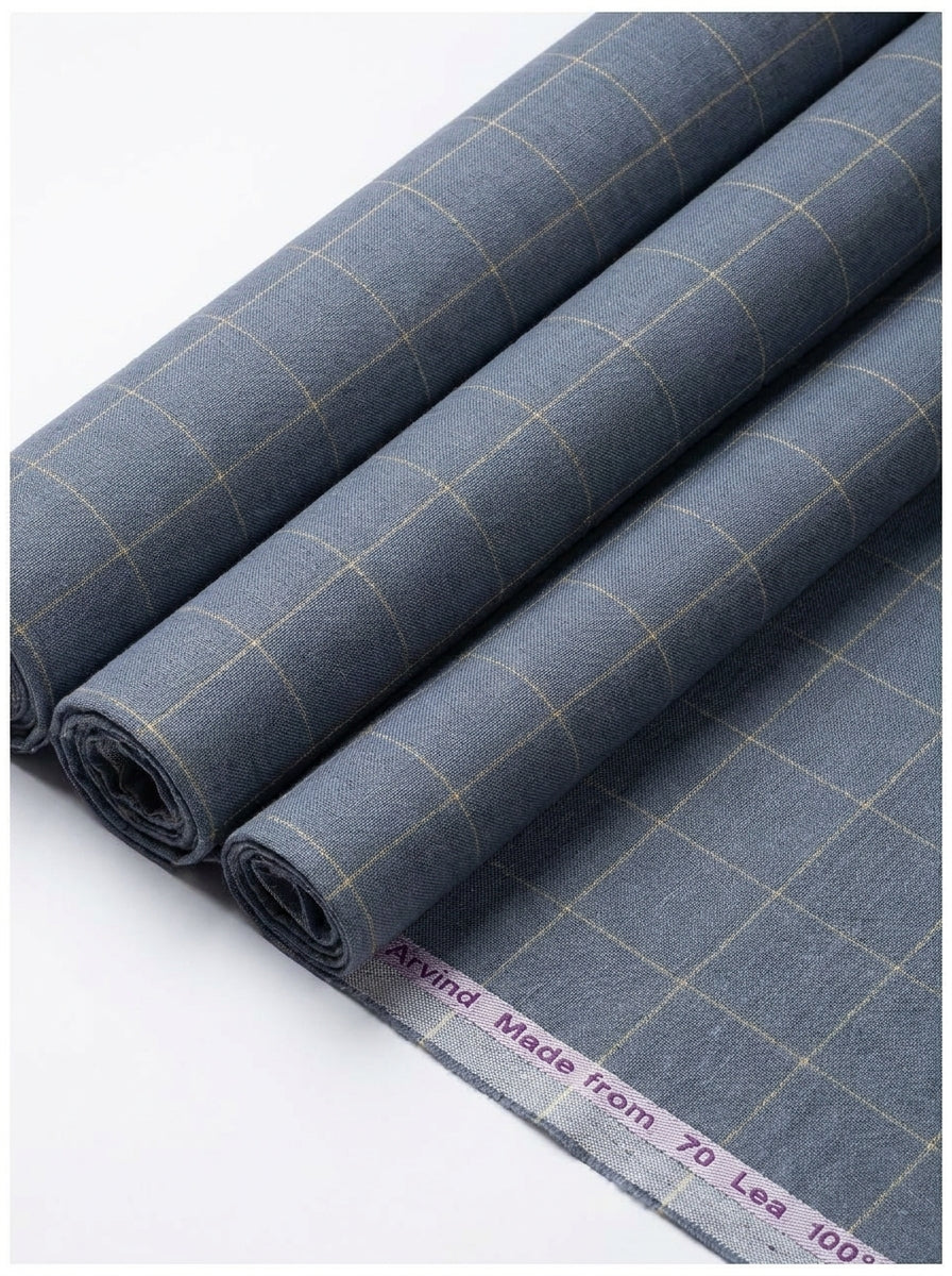 Arvind Linen Checks Unstitched Shirting Fabric ( Slate Grey )