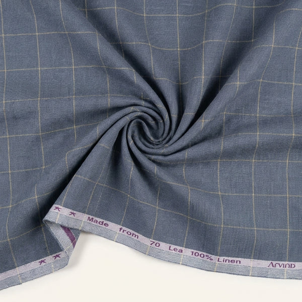 Arvind Linen Checks Unstitched Shirting Fabric ( Slate Grey )