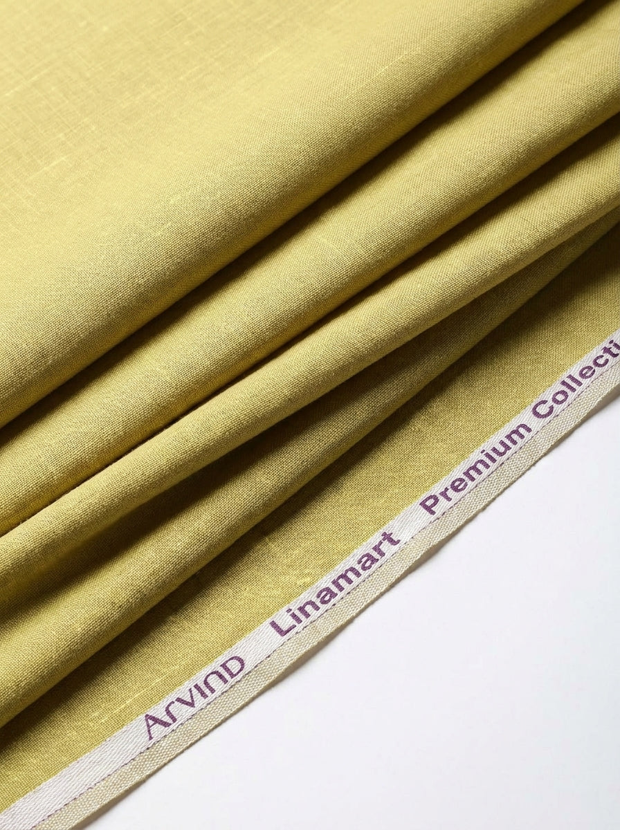 Arvind Linen Plain Unstitched Shirting Fabric ( Hazelnut yellow )