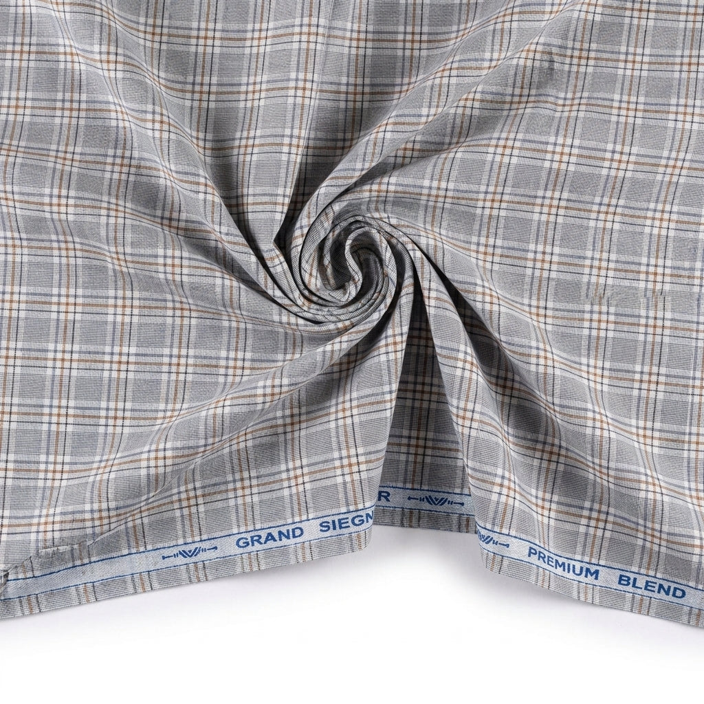 Arvind Cotton Unstitched Checks Shirting Fabric ( Grey )