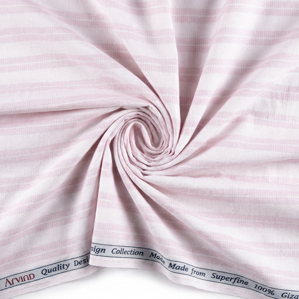 Arvind Tresca Cotton Unstitched Shirting Fabric ( Light Pink & White Striped )
