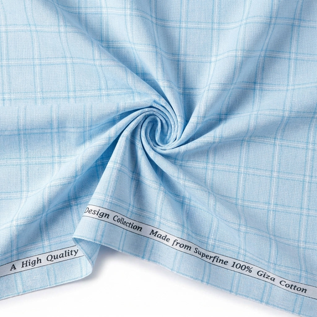 Arvind Tresca Cotton Checks Unstitched Shirting Fabric ( Sky Blue )
