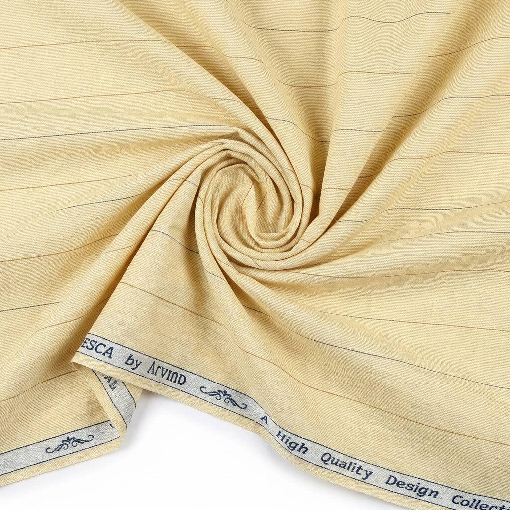 Arvind Tresca Cotton Striped Unstitched Shirting Fabric ( Yellow Buttermilk  )