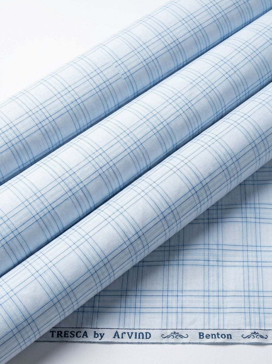 Arvind Tresca Cotton Checks Unstitched Shirting Fabric ( Sky Blue )
