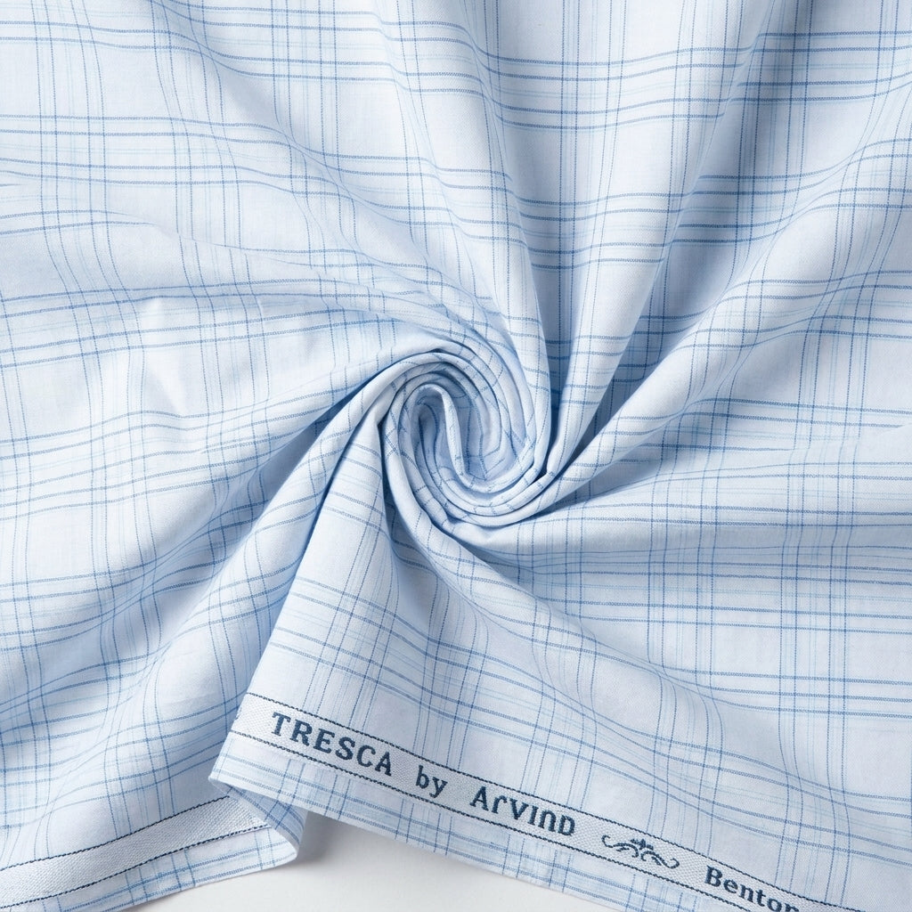 Arvind Tresca Cotton Checks Unstitched Shirting Fabric ( Sky Blue )
