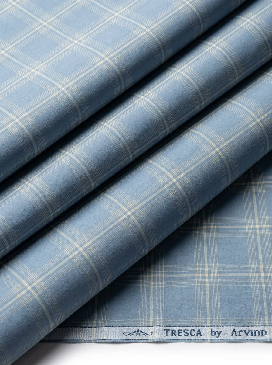 Arvind Tresca Cotton Checks Unstitched Shirting Fabric ( Steel Blue )