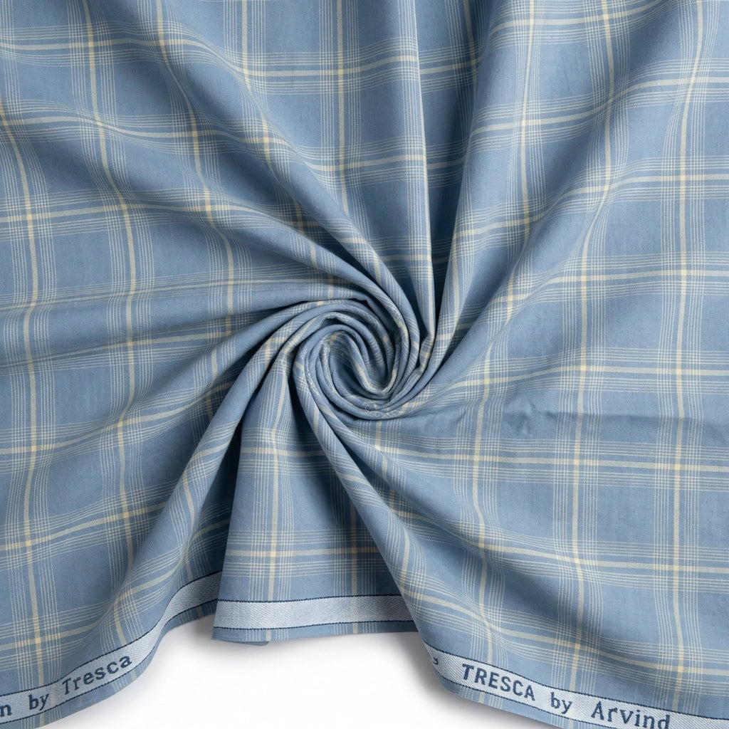 Arvind Tresca Cotton Checks Unstitched Shirting Fabric ( Steel Blue )