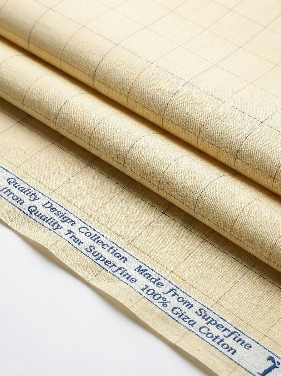 Arvind Tresca Cotton Checks Unstitched Shirting Fabric ( Buttermilk )