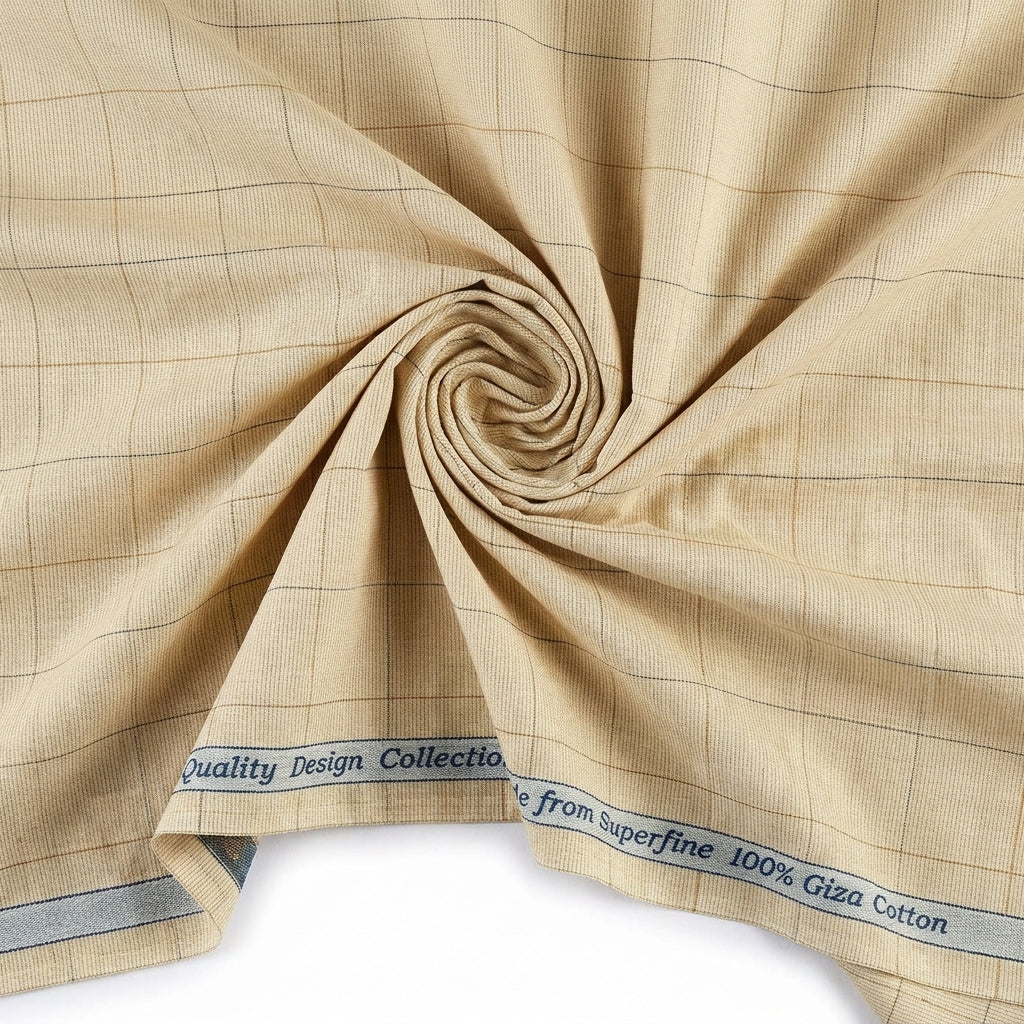 Arvind Tresca Cotton Checks Unstitched Shirting Fabric ( Buttermilk )