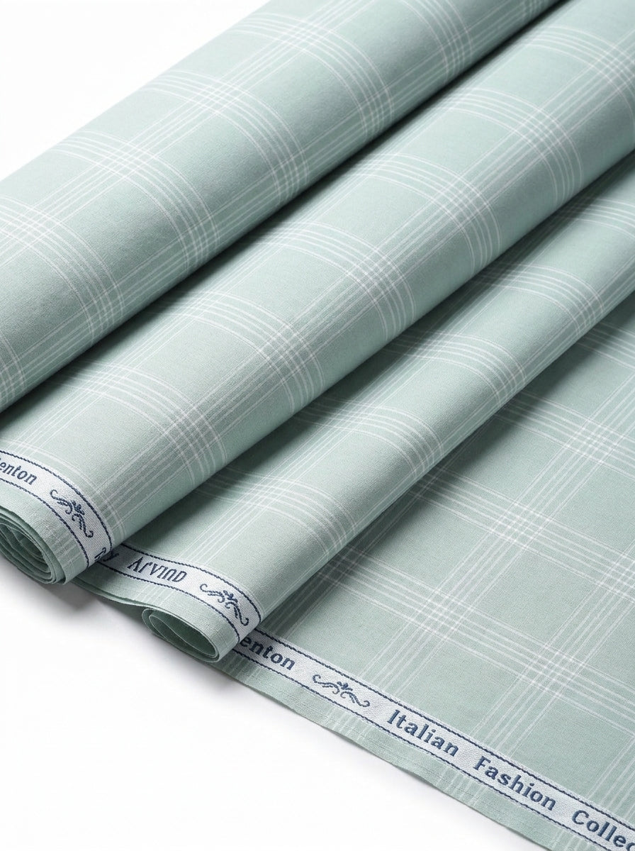 Arvind Tresca Cotton Checks Unstitched Shirting Fabric ( Mint Green )