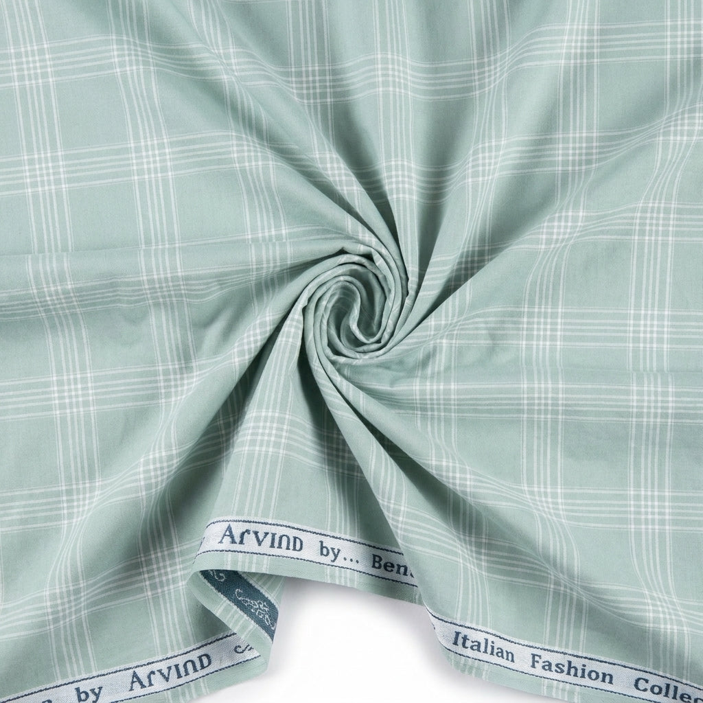 Arvind Tresca Cotton Checks Unstitched Shirting Fabric ( Mint Green )