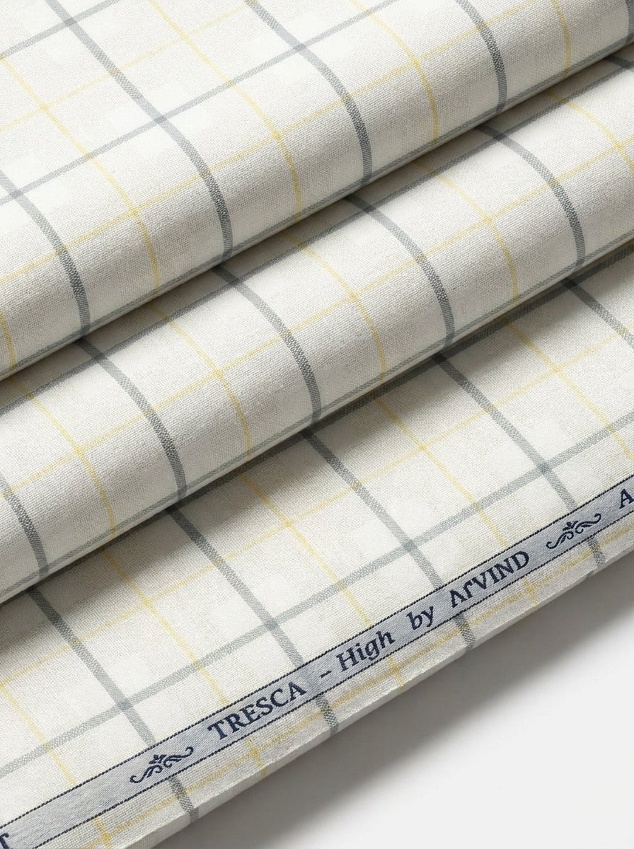 Arvind Tresca Cotton Checks Unstitched Shirting Fabric ( Yellow Buttermilk )