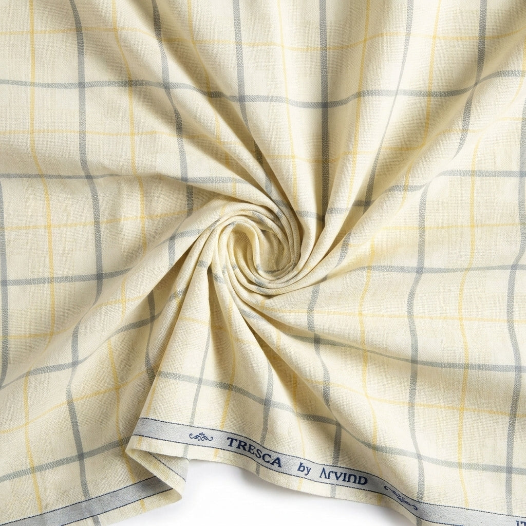 Arvind Tresca Cotton Checks Unstitched Shirting Fabric ( Yellow Buttermilk )