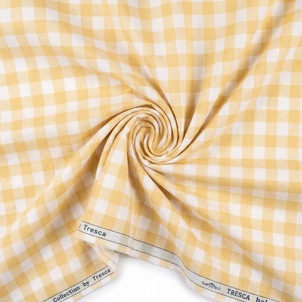 Arvind Tresca Cotton Checks Unstitched Shirting Fabric ( White & Wheat )
