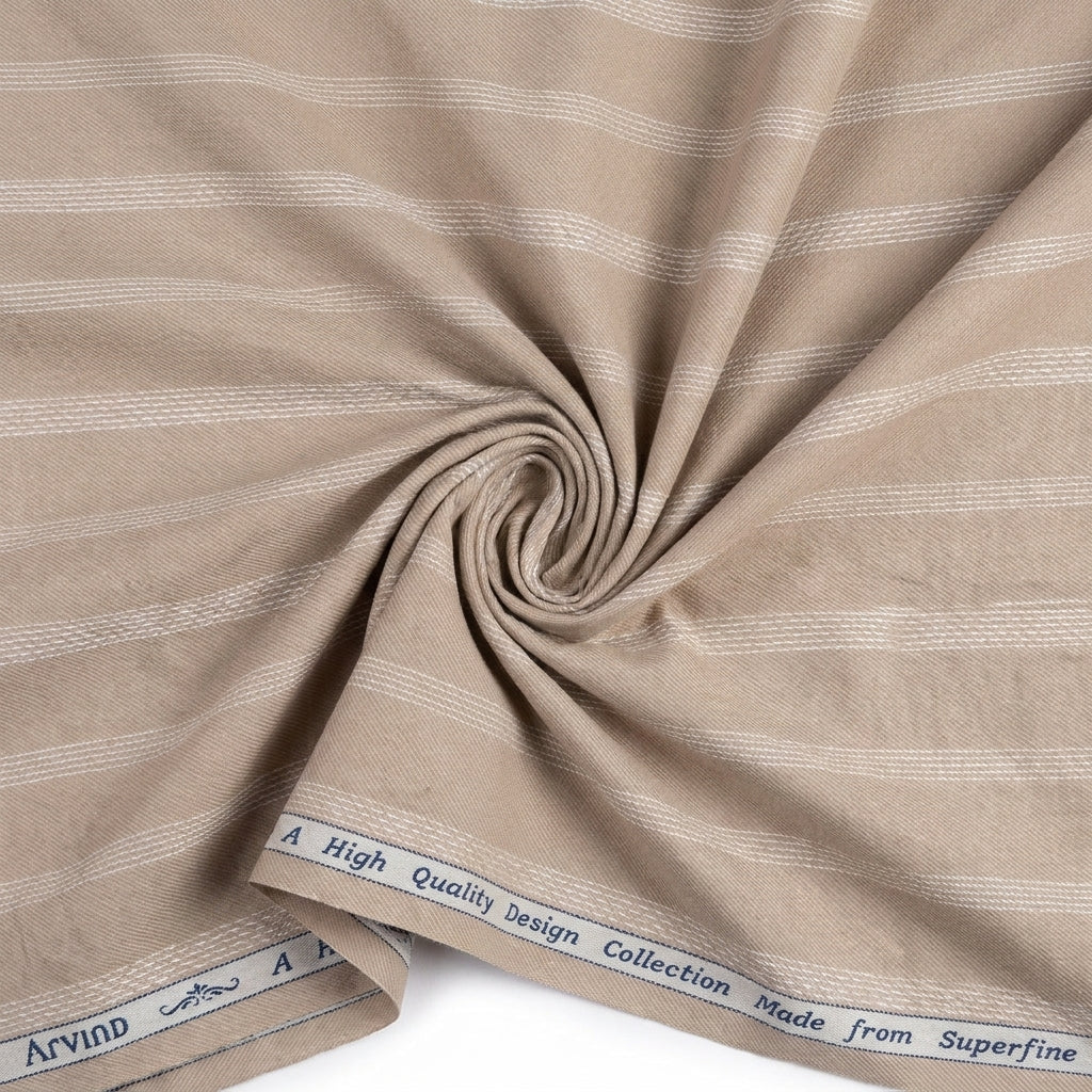 Arvind Tresca Cotton Striped Unstitched Shirting Fabric ( Khaki )