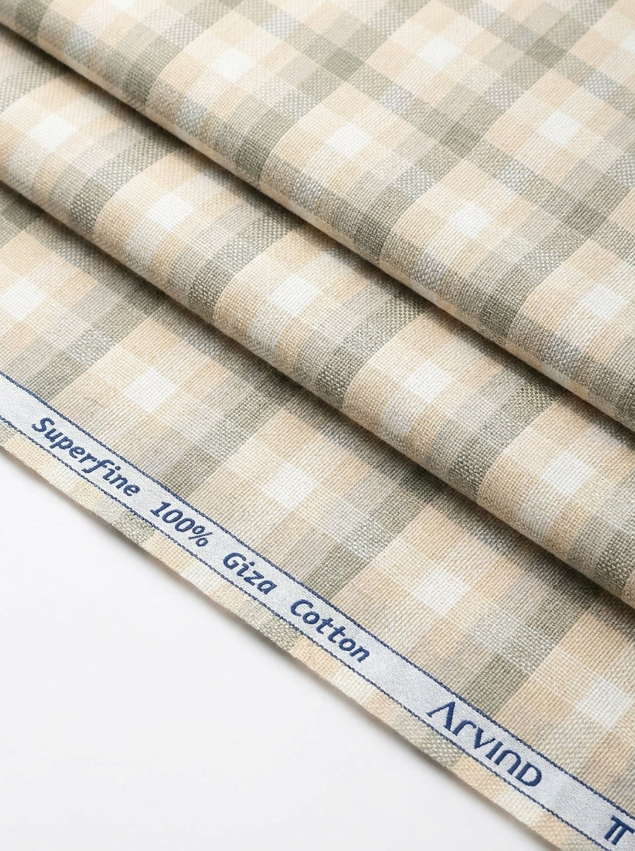 Arvind Tresca Cotton Checks Unstitched Shirting Fabric ( Beige )