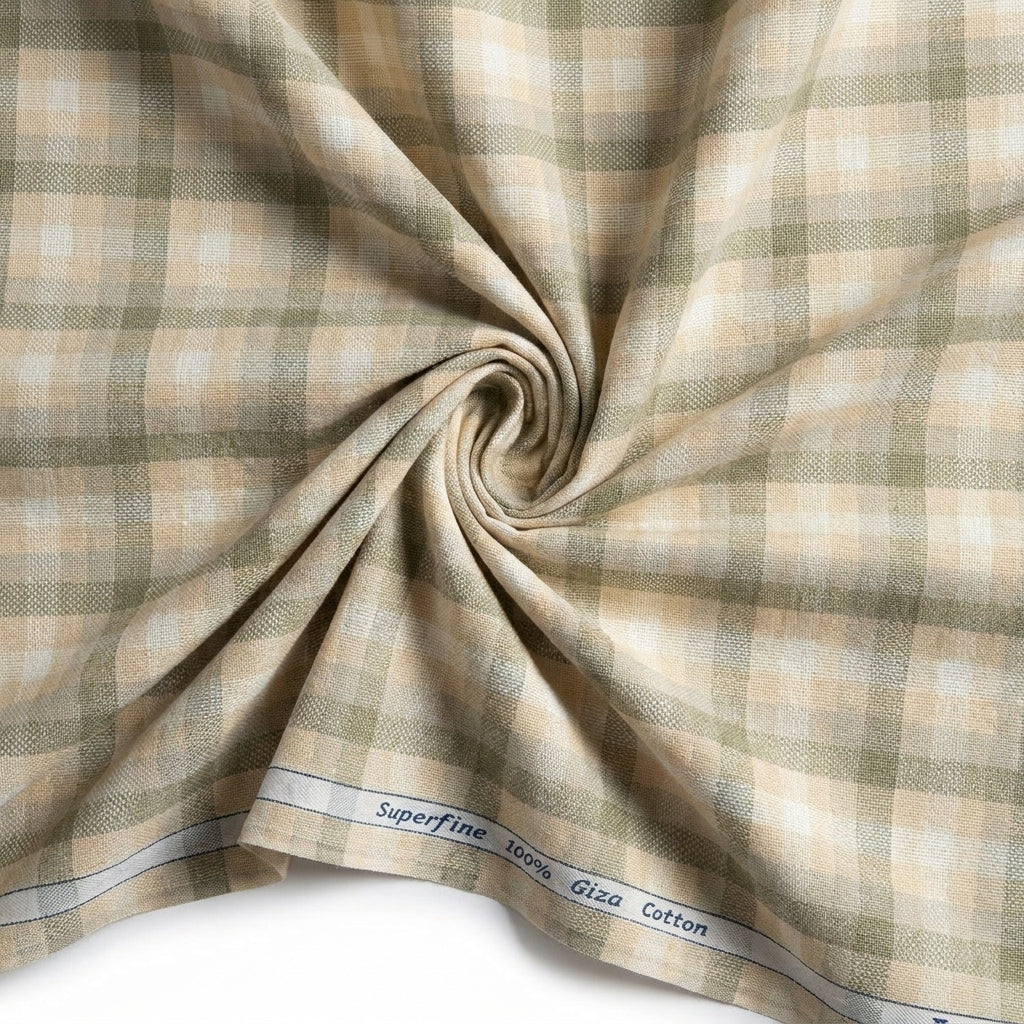 Arvind Tresca Cotton Checks Unstitched Shirting Fabric ( Beige )