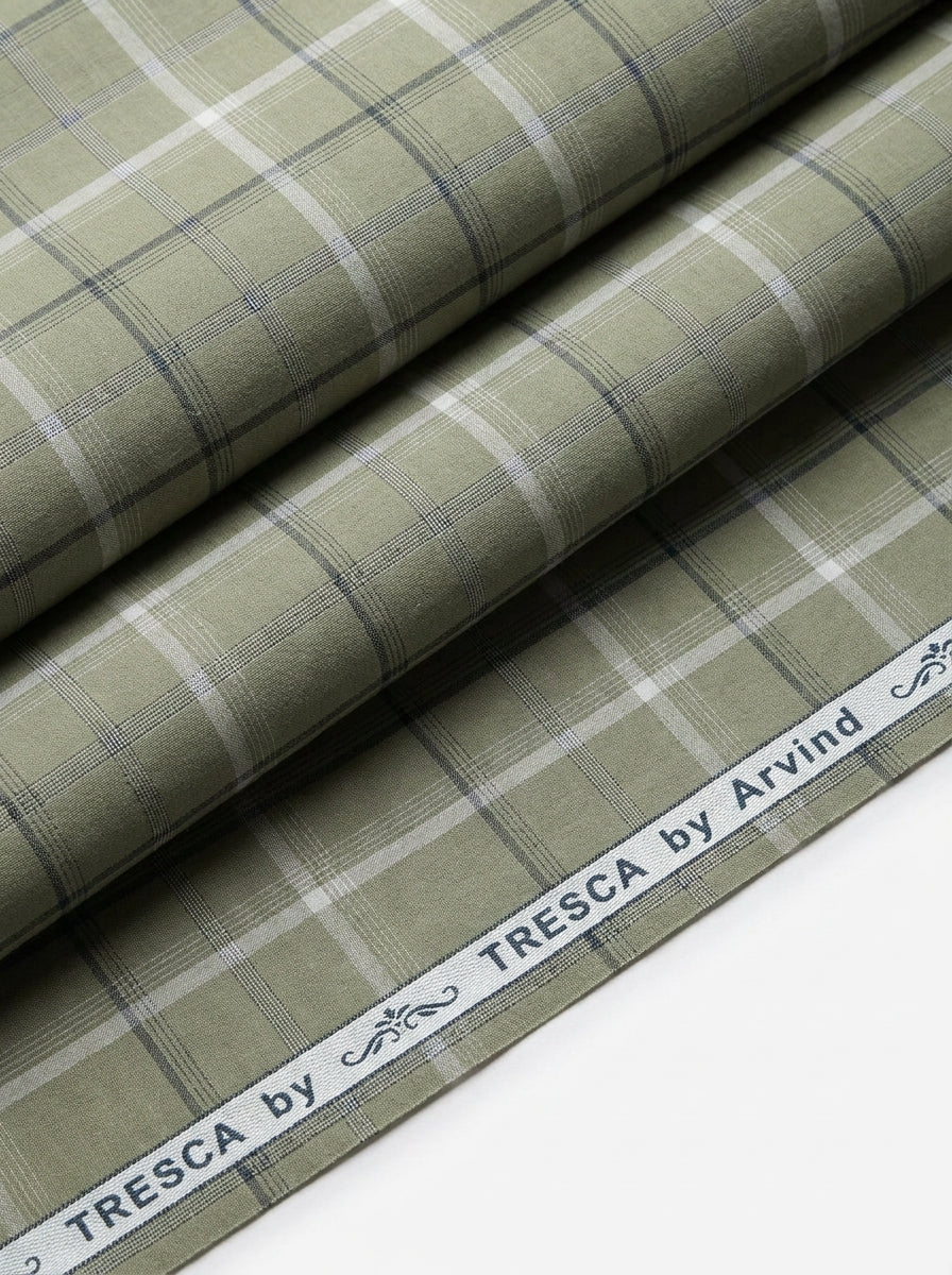 Arvind Tresca Cotton Checks Unstitched Shirting Fabric ( Olive Green )