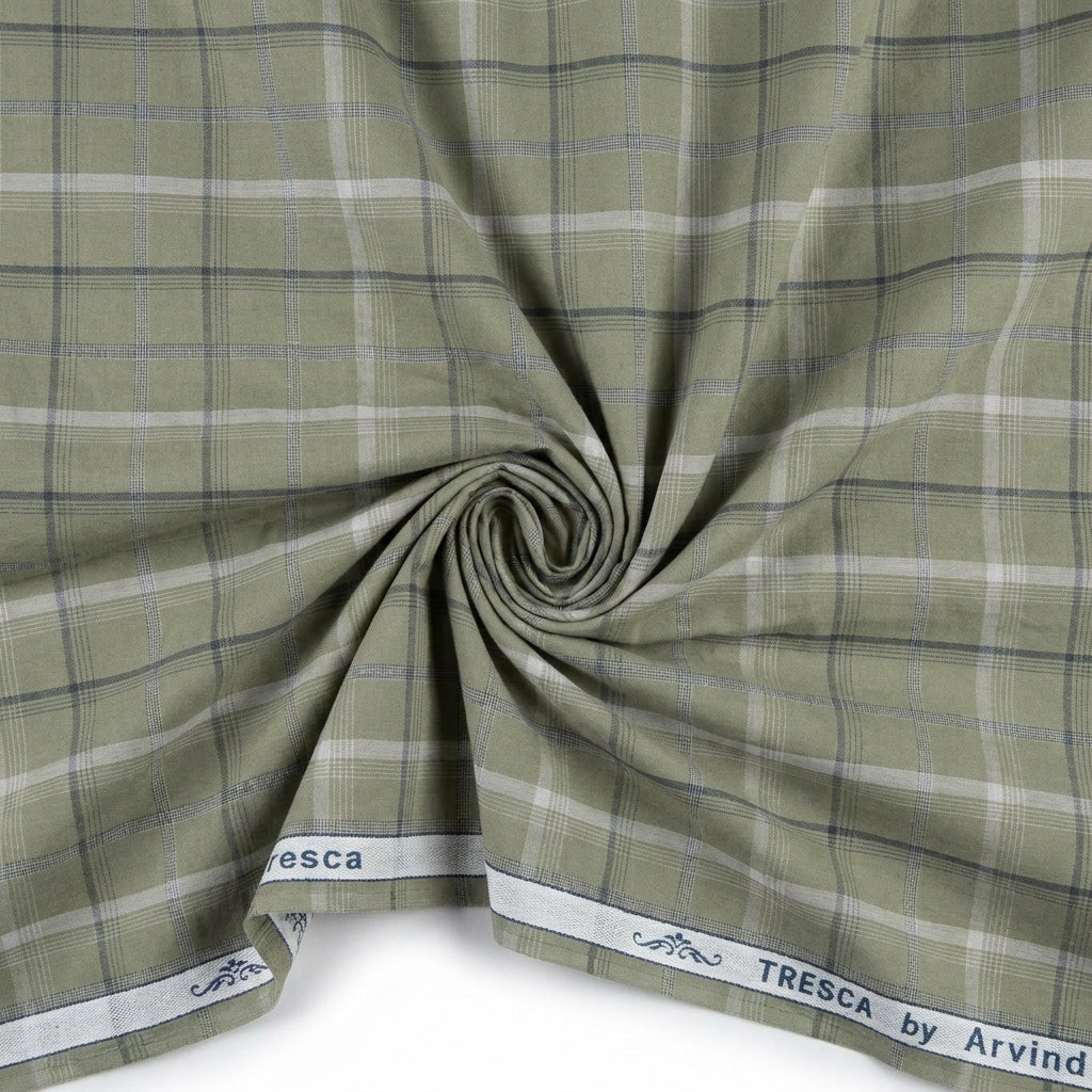 Arvind Tresca Cotton Checks Unstitched Shirting Fabric ( Olive Green )