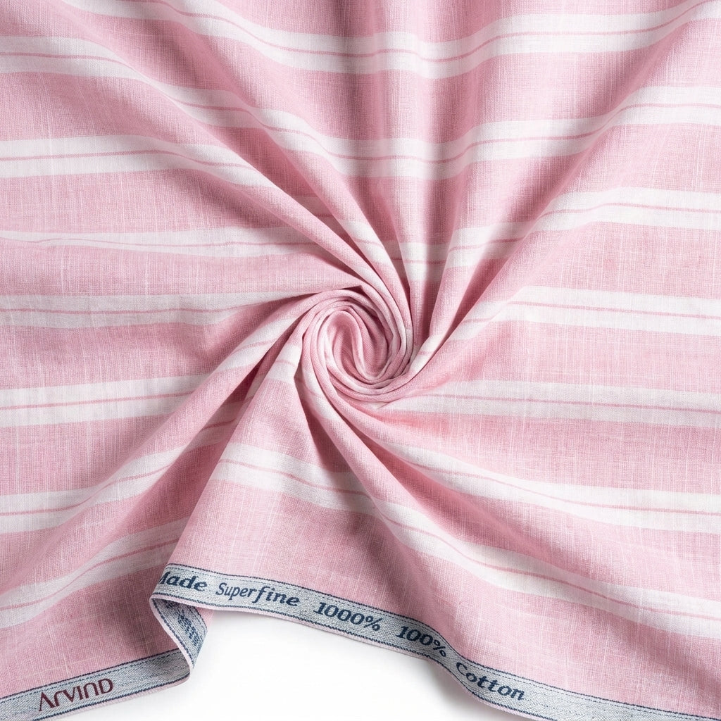 Arvind Tresca Cotton Striped Unstitched Shirting Fabric ( Pink & White )