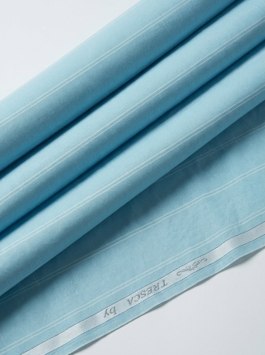 Arvind Tresca Cotton Striped Unstitched Shirting Fabric ( Baby Blue )