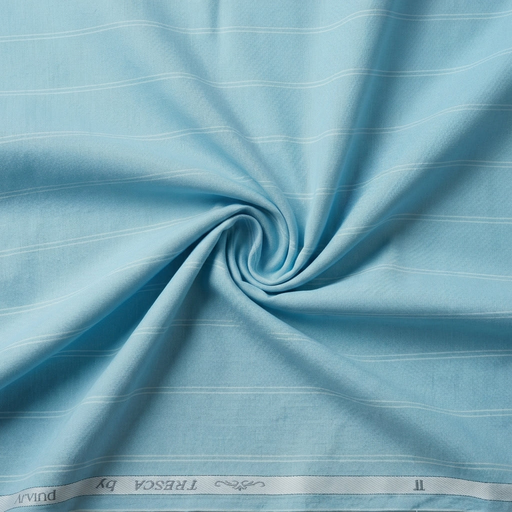 Arvind Tresca Cotton Striped Unstitched Shirting Fabric ( Baby Blue )