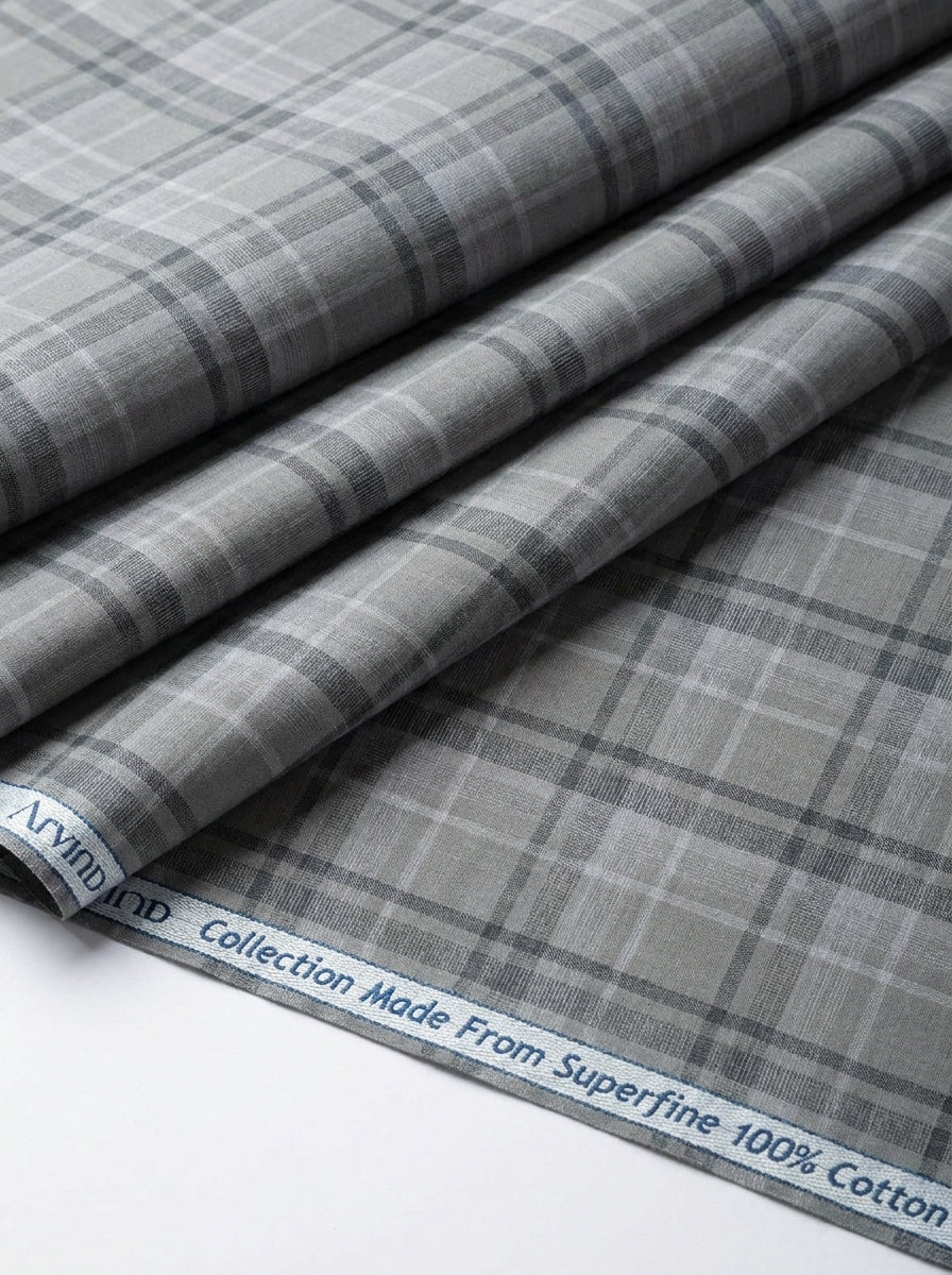 Arvind Tresca Cotton Checks Unstitched Shirting Fabric ( Grey )