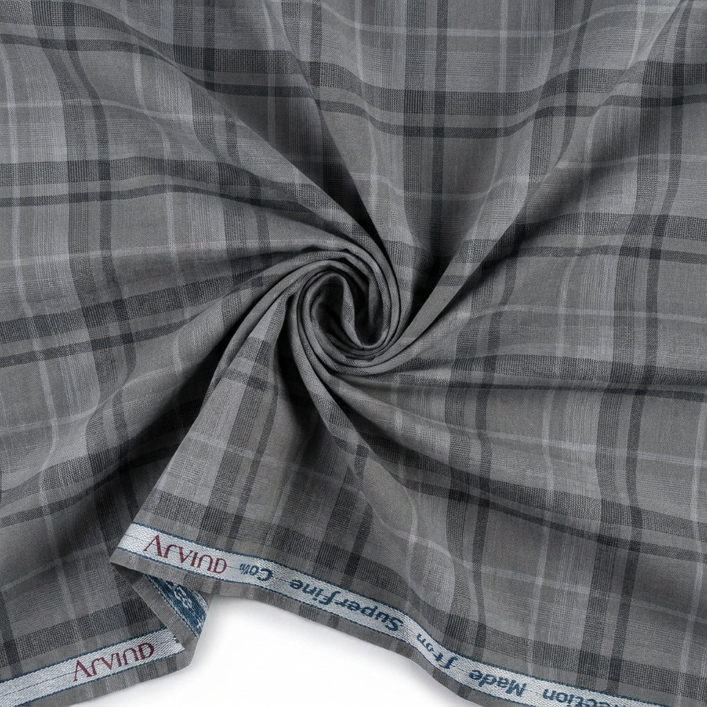 Arvind Tresca Cotton Checks Unstitched Shirting Fabric ( Grey )